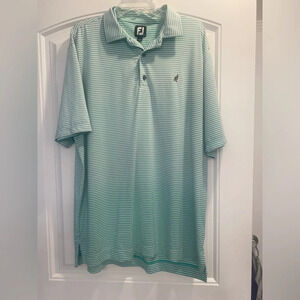 Footjoy Shirt Mens XL Green Blue Striped Golf Polo 4 Way Stretch FJ Breathable